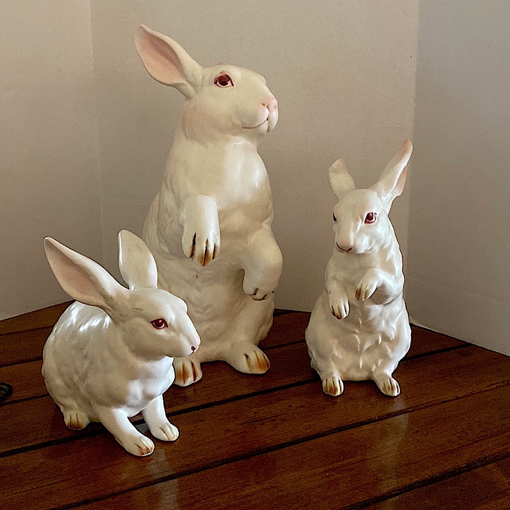 Vintage Lefton collectible Ceramic Bunny’s. Sold as set.